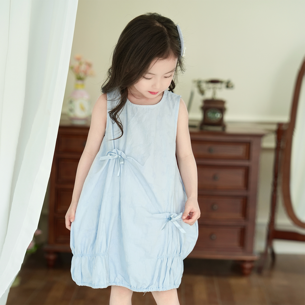 现货【娅蓝】100棉女童连衣裙3252夏装女宝透气小清新显白无袖裙子