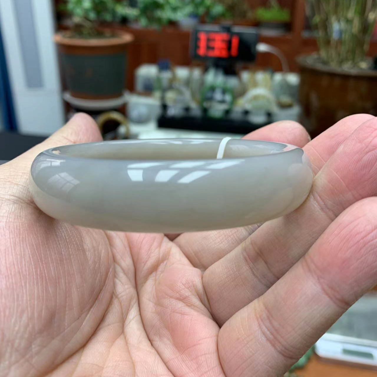 天然和田玉藕粉宽版手镯圈口60加宽加厚女款女士