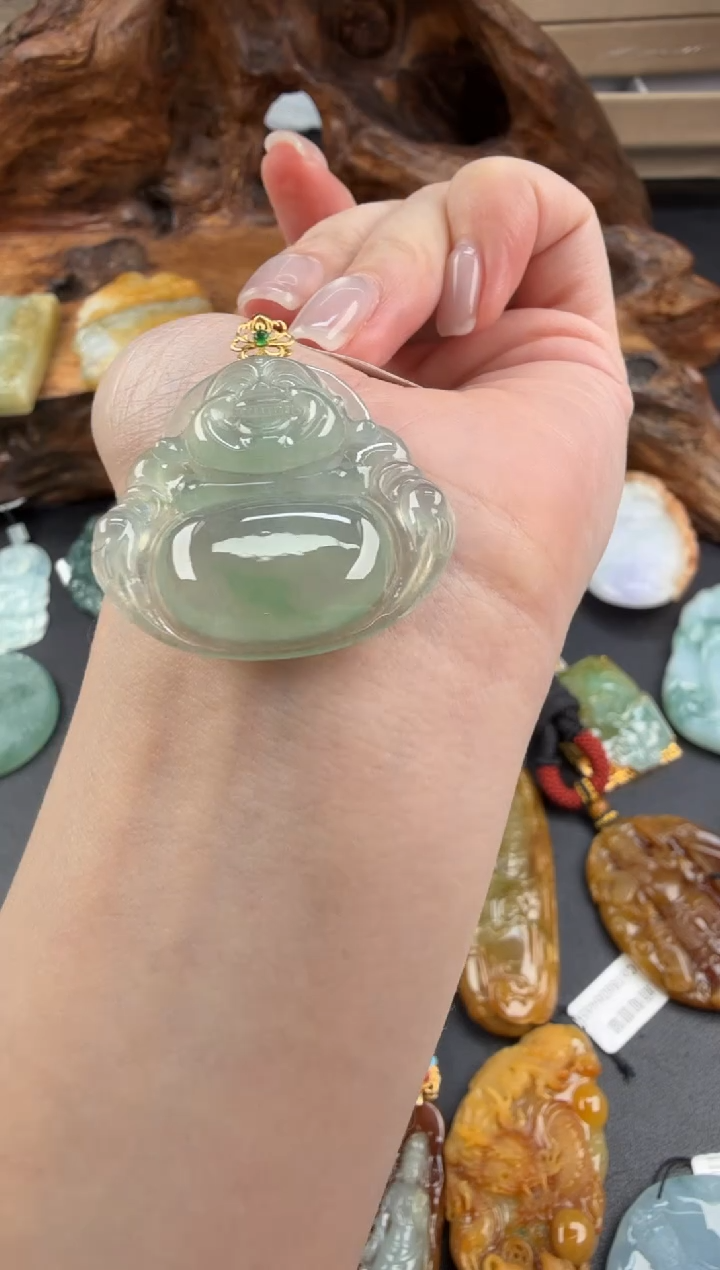 吊坠(不含链)18K金镶嵌翡翠翡翠饰品-185