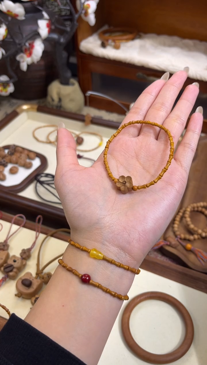 手串桃核【桃缘行】竹节「小花」桃木桃核辟、挡、驱、护 备注手围