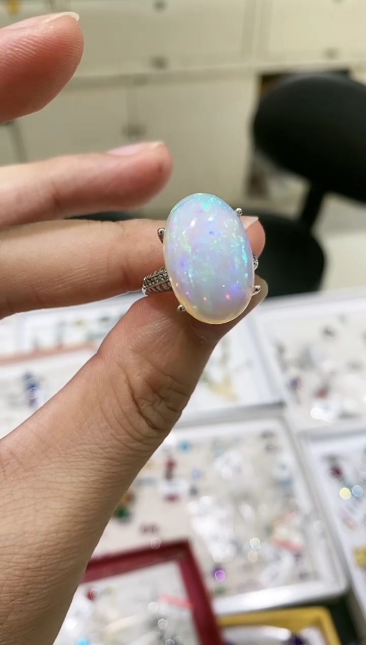 【闪购商品】欧泊戒指银S925镀金镶嵌戒指