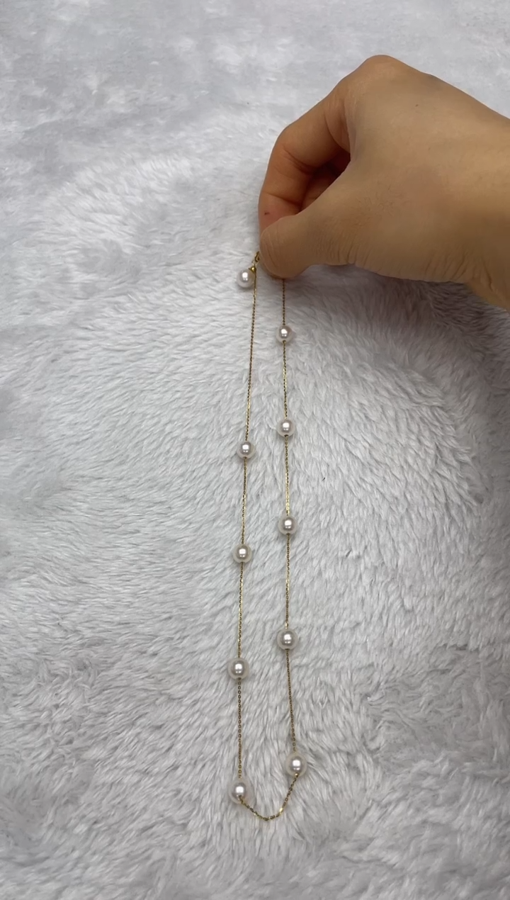 项链18K金镶嵌海水珍珠AK满天星7-8mm