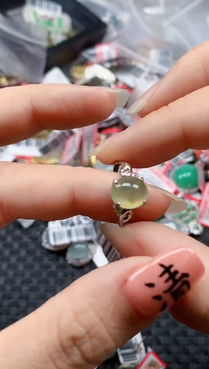 银S925镶嵌戒指翡翠天然A货缅甸翡翠