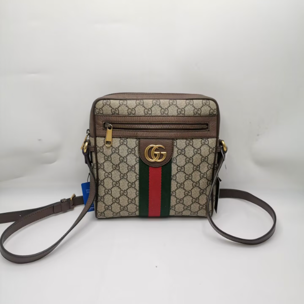 95新 GUCCI/古驰 95新18143 古驰经典双G红绿条纹单肩斜挎包肩包