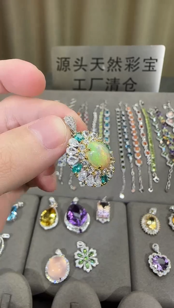 银S925镶嵌欧泊珠宝奇石10*8mm吊坠设计款