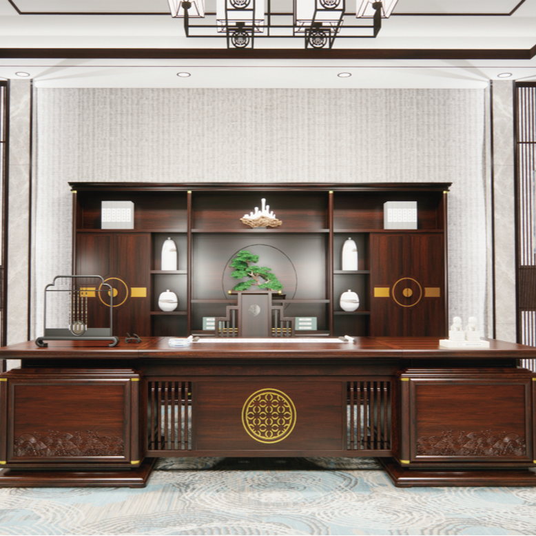 新中式财运亨通纯实木南洋金檀书柜