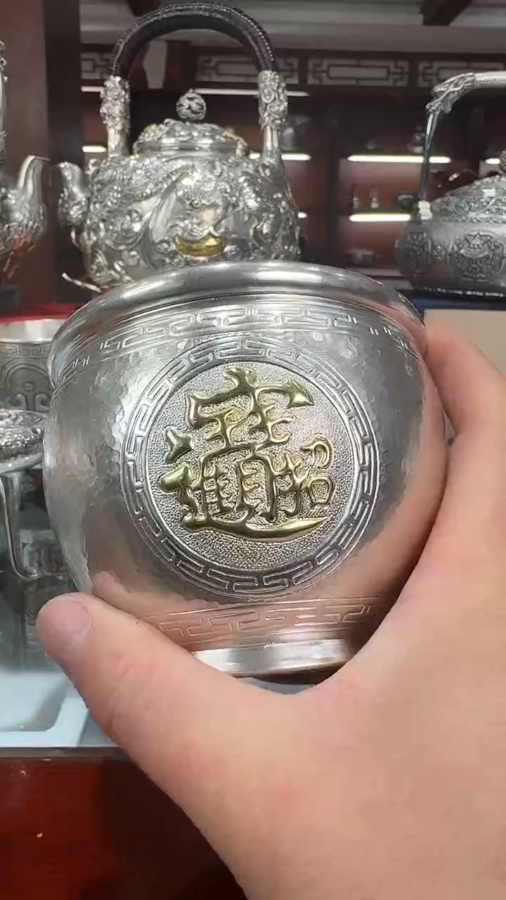 番足银手工精工錾刻招财进宝小门海