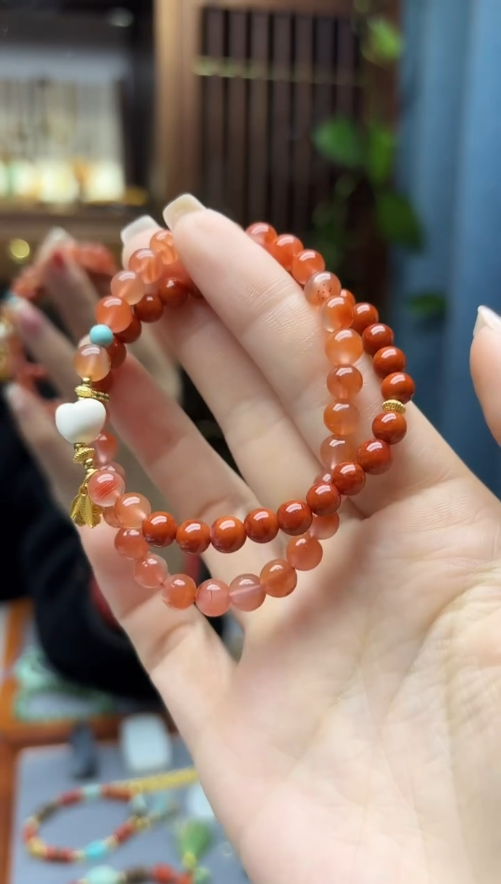 未镶嵌南红玛瑙车挂南红双圈手串DN