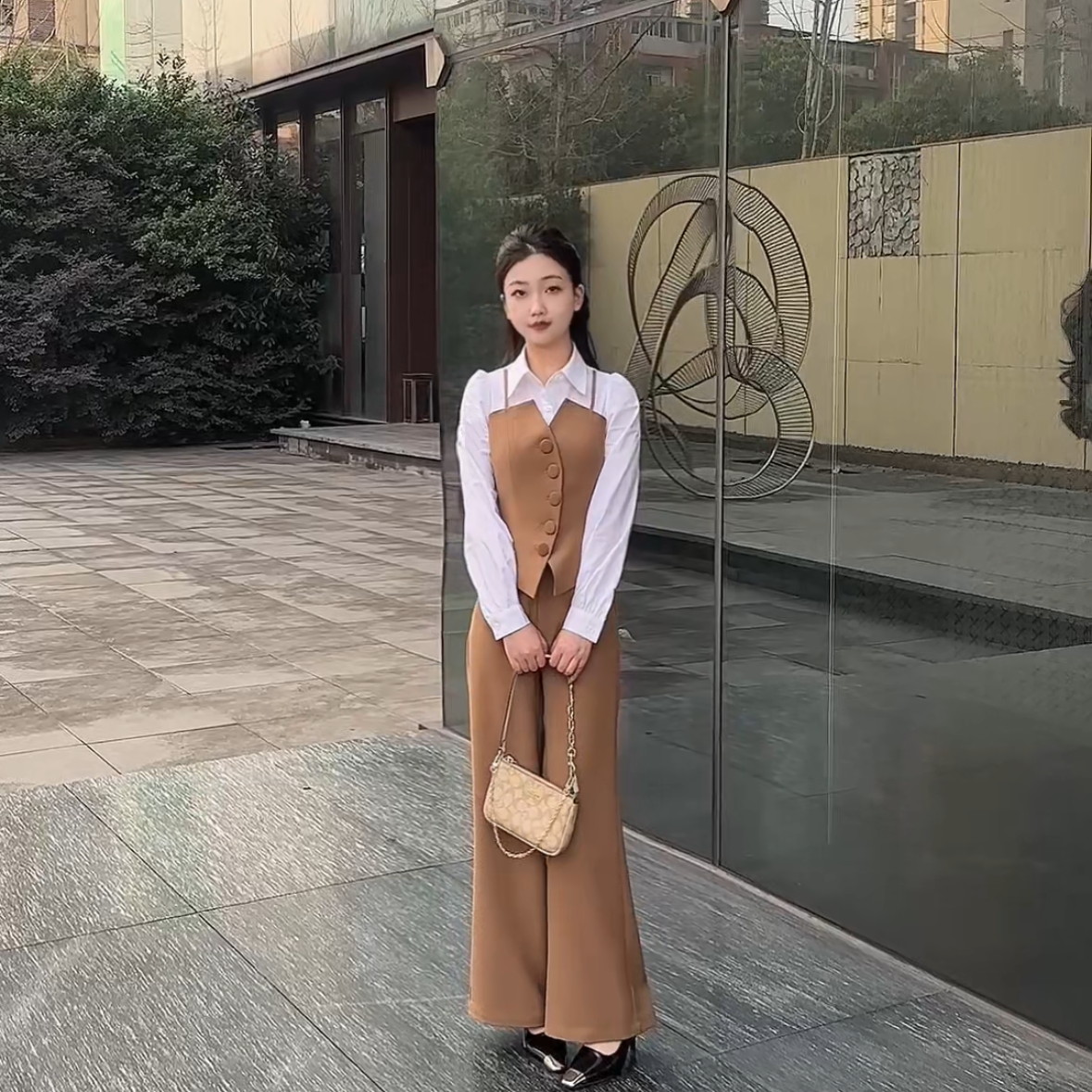 【时光巷陌】琳琳小个子春装穿搭阔腿裤气质减龄高级感通勤两件套