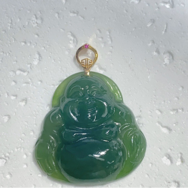 18K金和田碧玉佛公吊坠