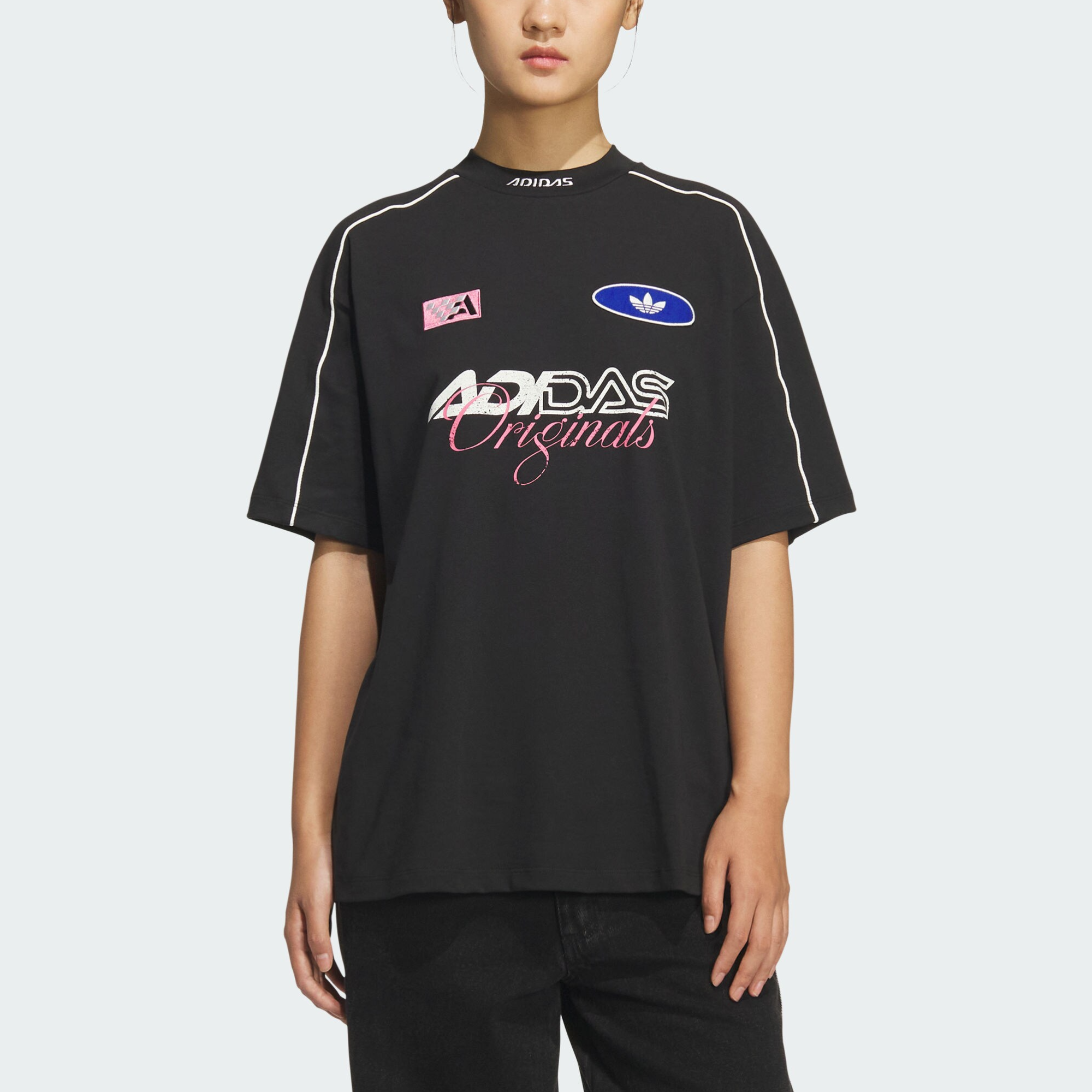 adidas/阿迪达斯三叶草女子赛车风纯棉小高领运动短袖T恤KG6678