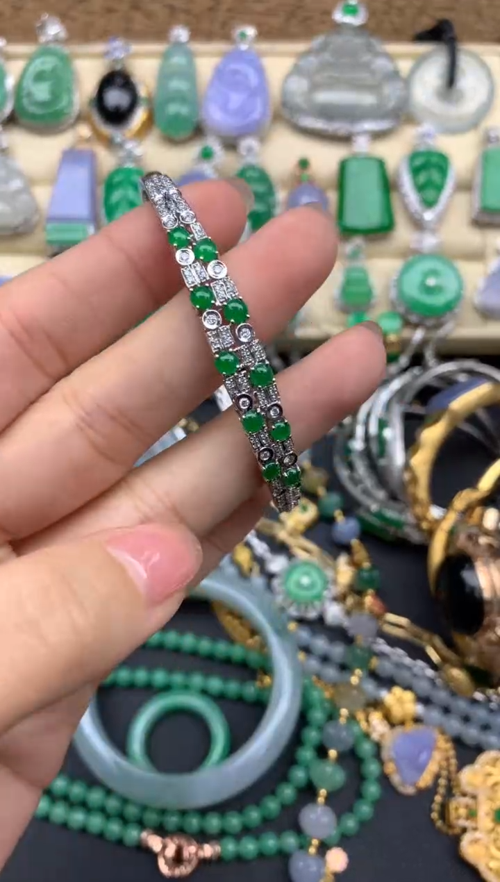 【闪购商品】翡翠手镯18K金镶嵌263-中国好珍宝