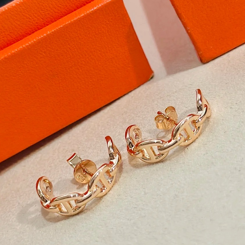 99新 Hermes/爱马仕 小花6欢 18k玫瑰金 猪鼻子耳环