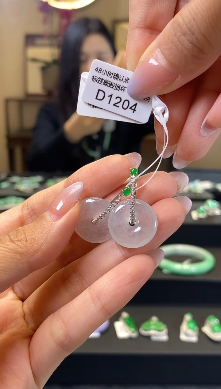 【闪购商品】翡翠耳饰18K金镶嵌D1204 平安扣耳包 含运营费