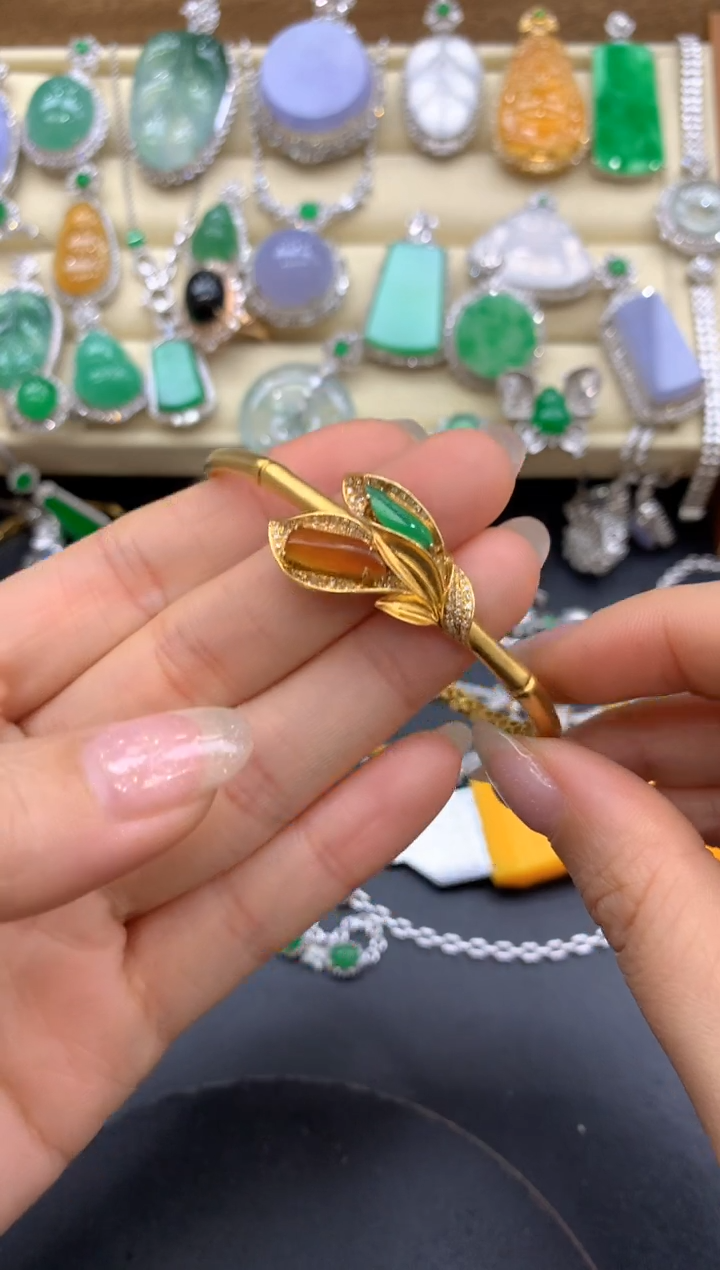 【闪购商品】翡翠手镯18K金镶嵌477-中国好珍宝