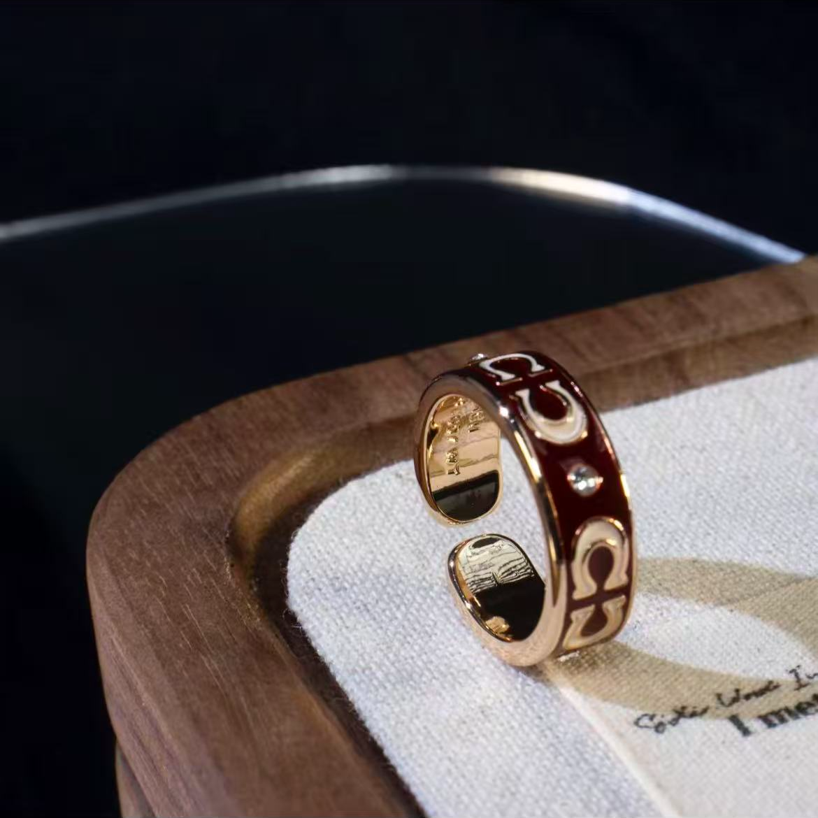 黄铜珐琅戒指 黄铜珐琅戒指 轻奢开口可调节三环同款戒指 轩