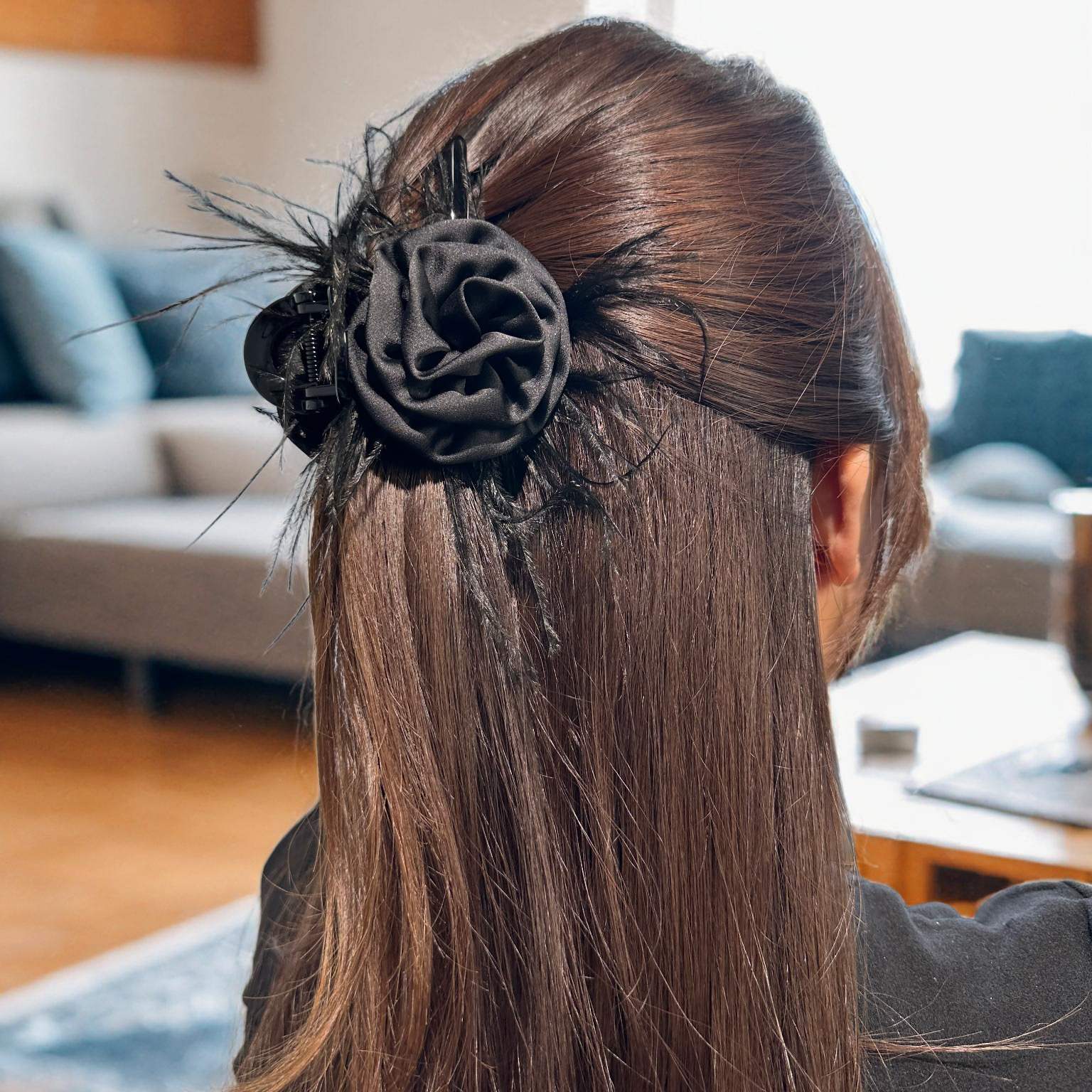 千金风优雅百搭原创设计花朵羽毛抓夹