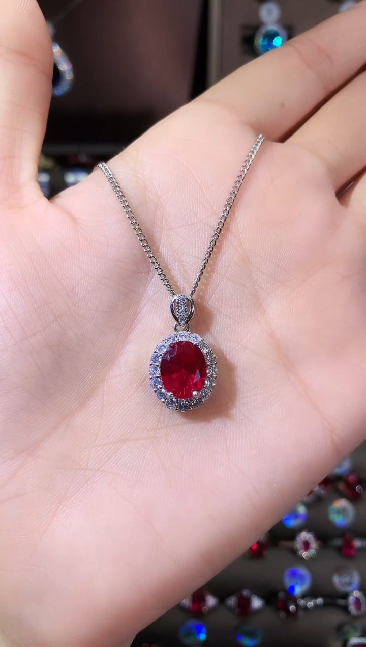 吊坠(赠链)银S925镶嵌红宝石810