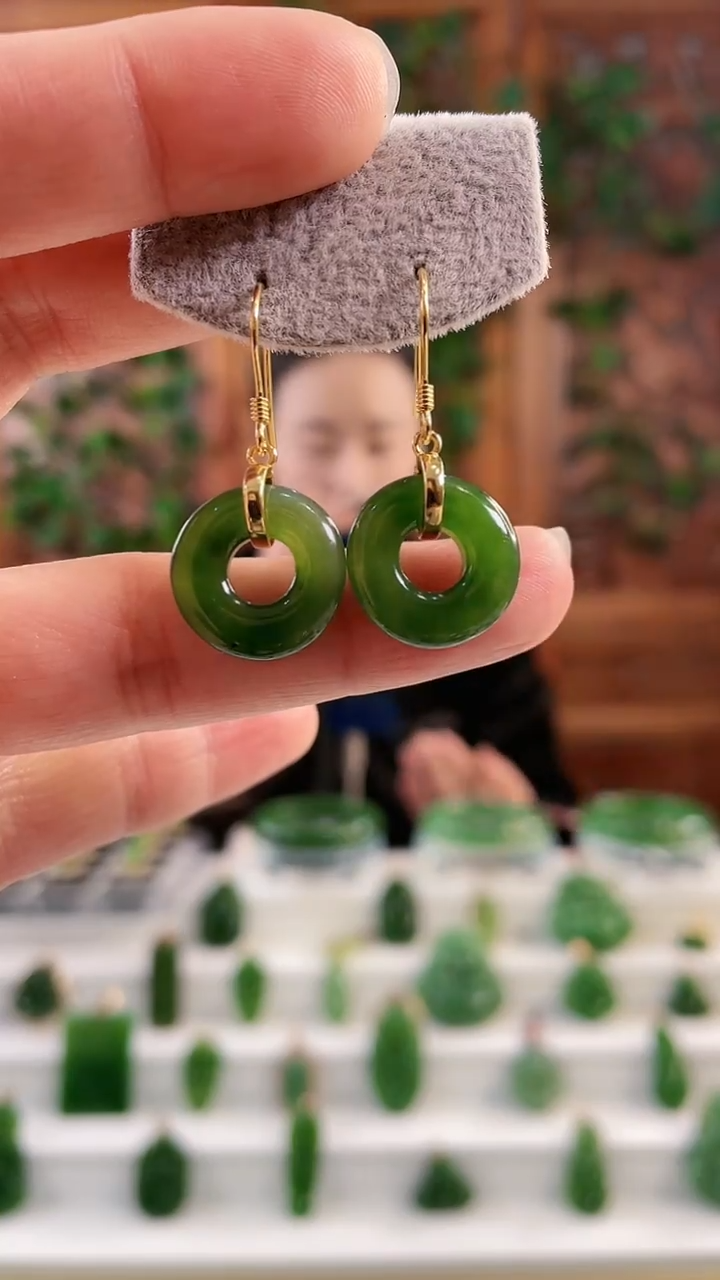 【闪购商品】和田玉耳钩银S925镶嵌金色甜甜圈