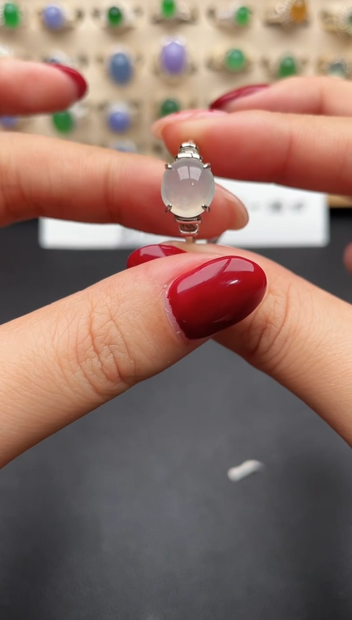 银S925镶嵌戒指翡翠一物一证一礼盒