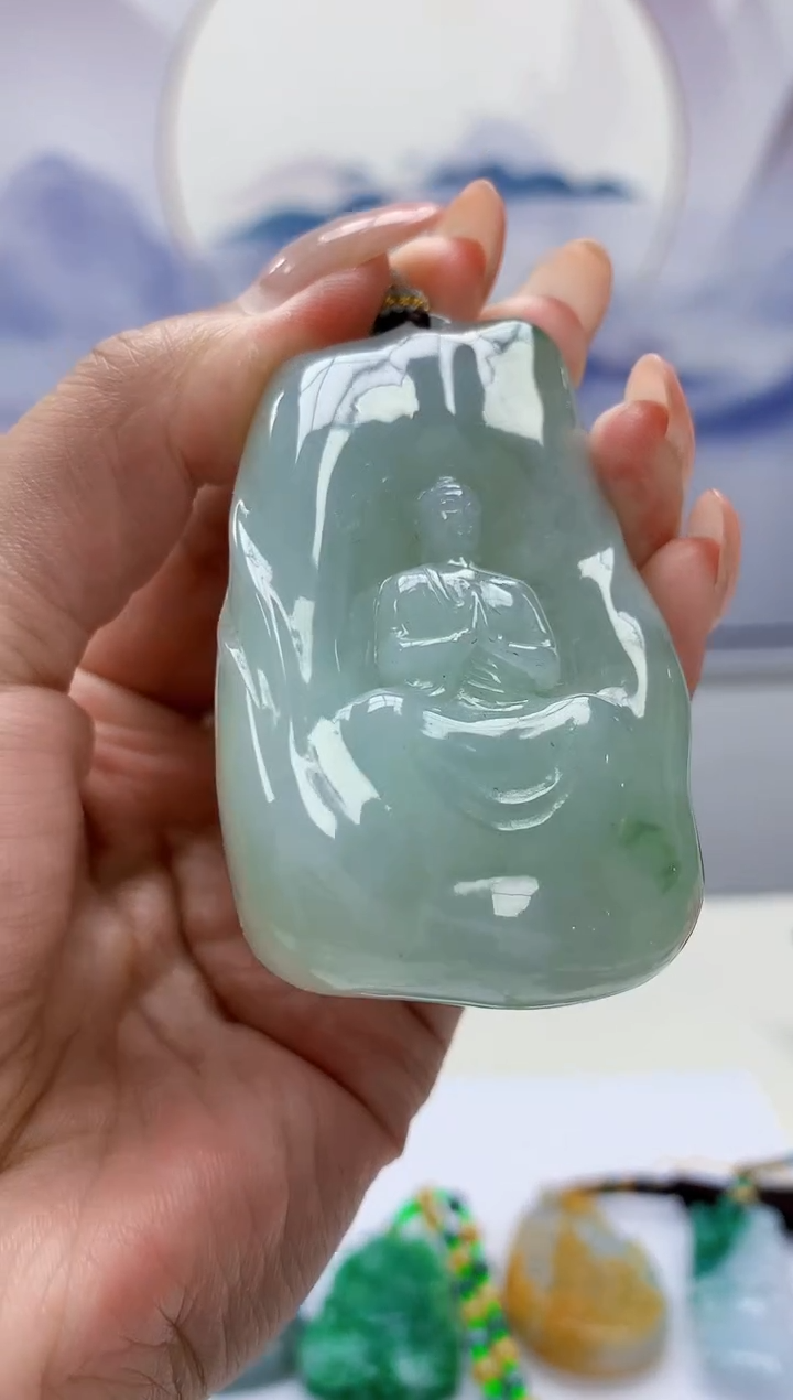 定制翡翠未镶嵌5060MM-毛货挂件128