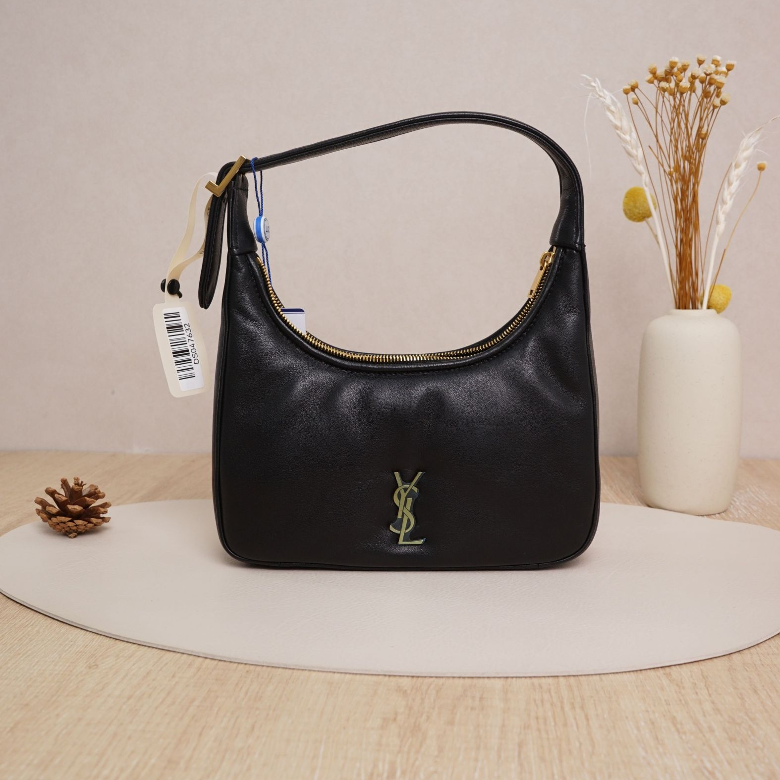 95新 YSL/圣罗兰 圣罗兰腋下hobomini黑金羊皮/DS047632