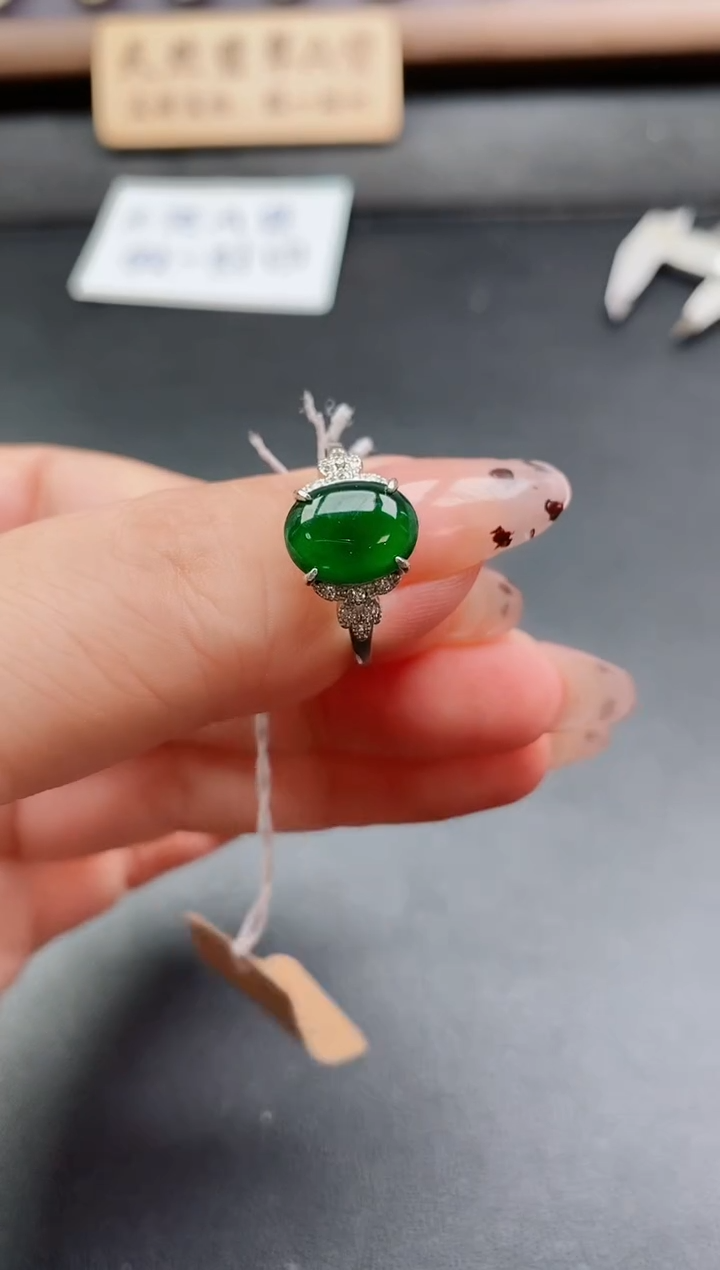 银S925镶嵌戒指翡翠1