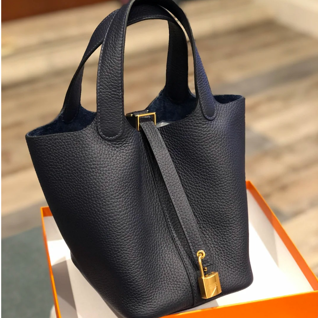 99新 Hermes/爱马仕 小花Jerry活动18 菜篮子午夜蓝 TC皮 U刻 金