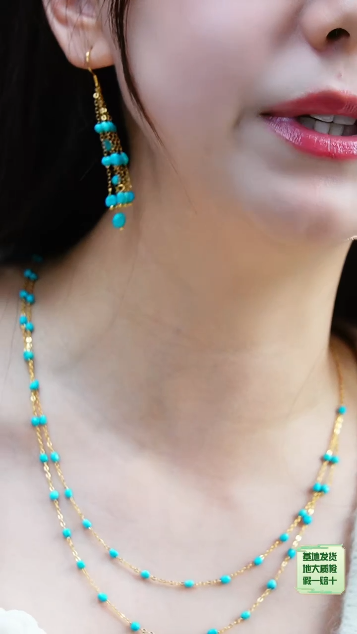 绿松石银S925镶嵌项链发货一件