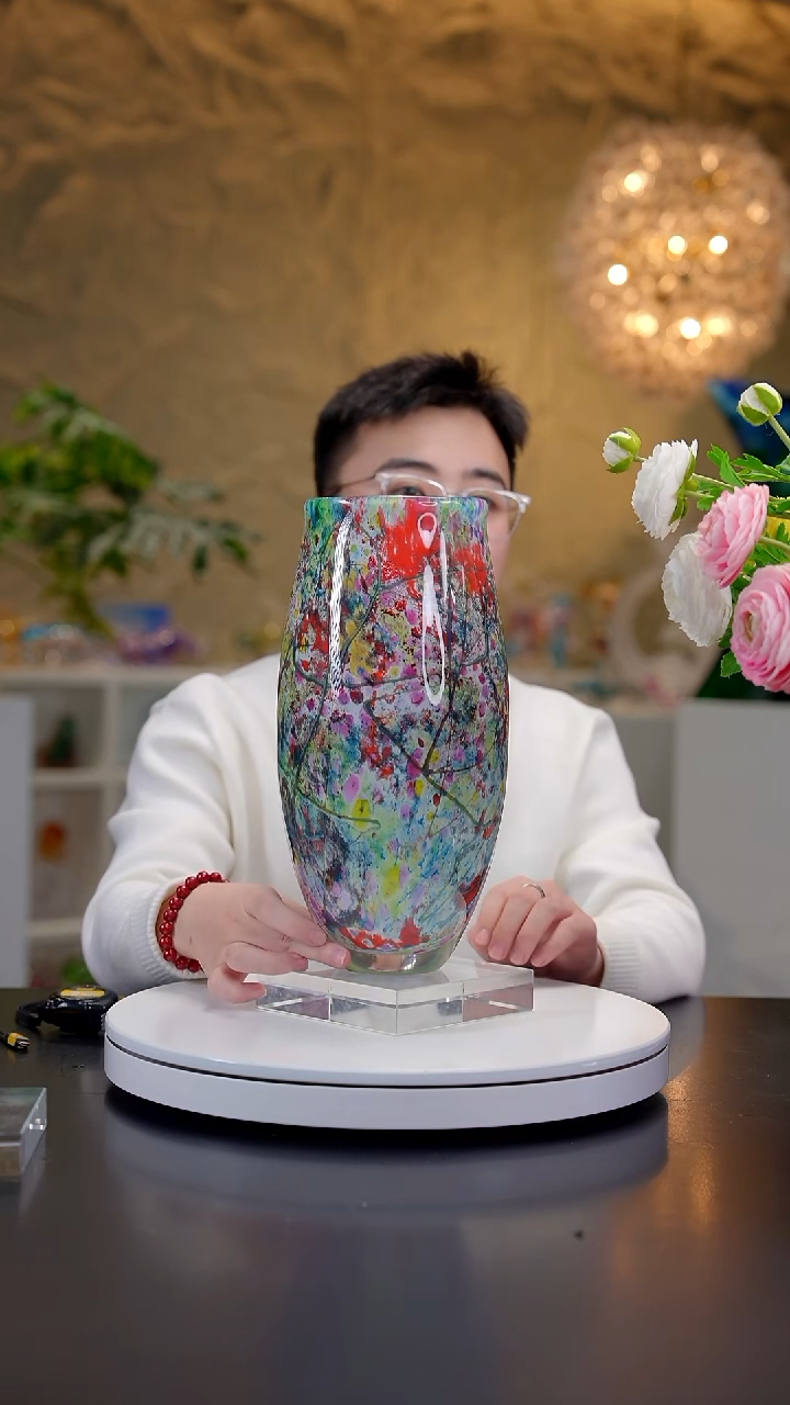 手工艺品琉璃莫奈花园设计款花器+底座