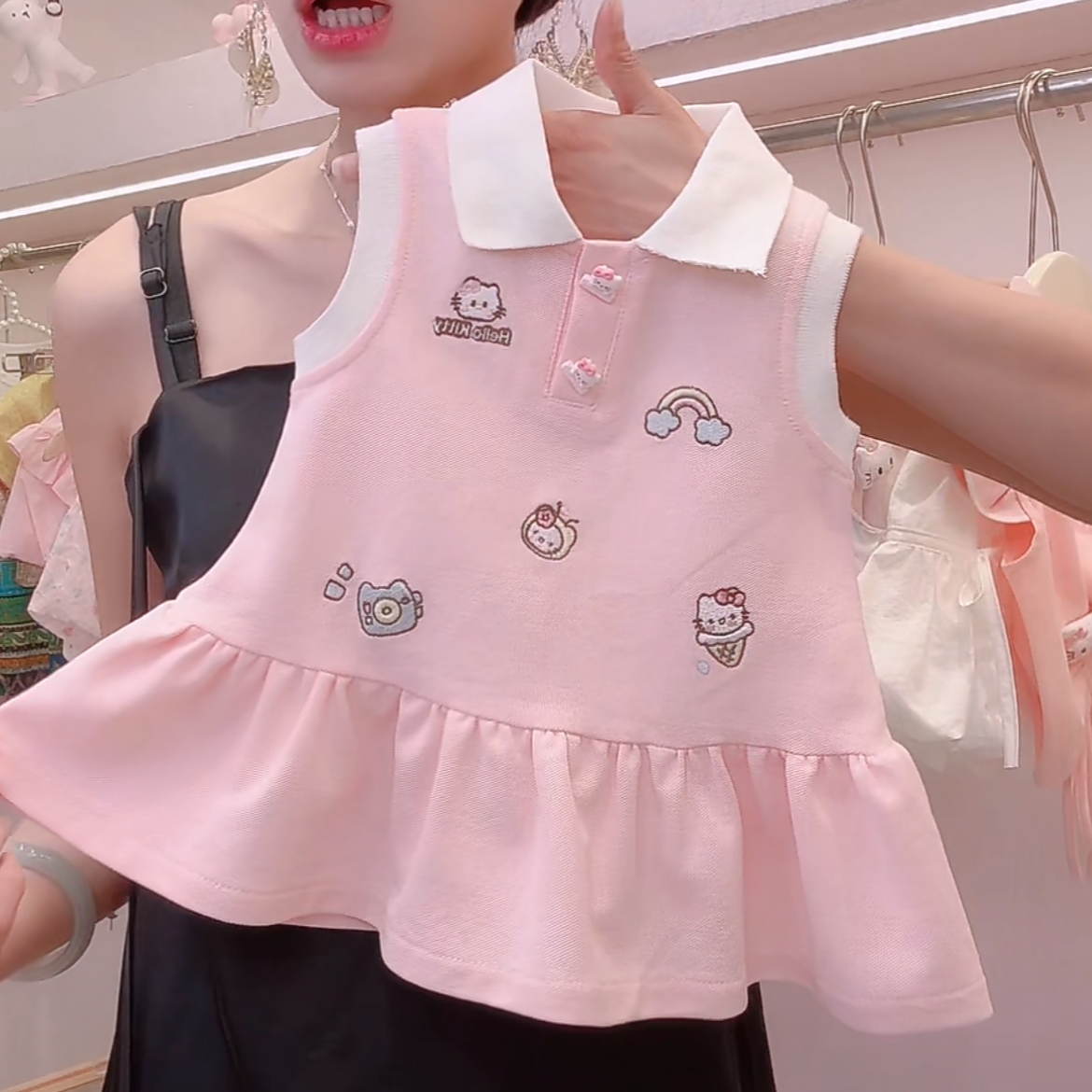 X1691夏天新款童装女童洋气夏季女宝卡通polo裙子