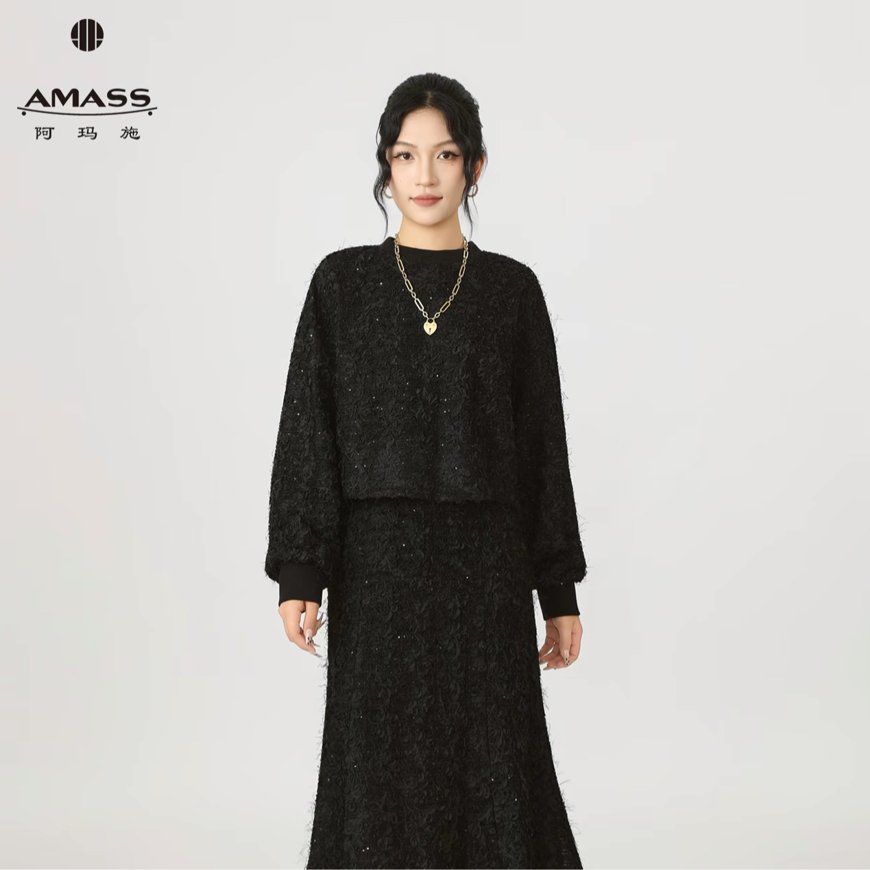AMASS/阿玛施千金风小香风女卫衣绒衫宽松长款秋冬时尚 5301055