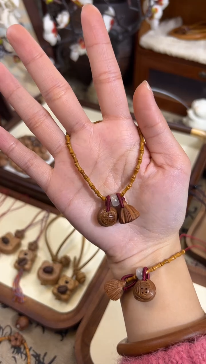 手串桃核【桃缘行】竹节「福气莲莲」桃木桃核辟、挡、驱、护 备注手围