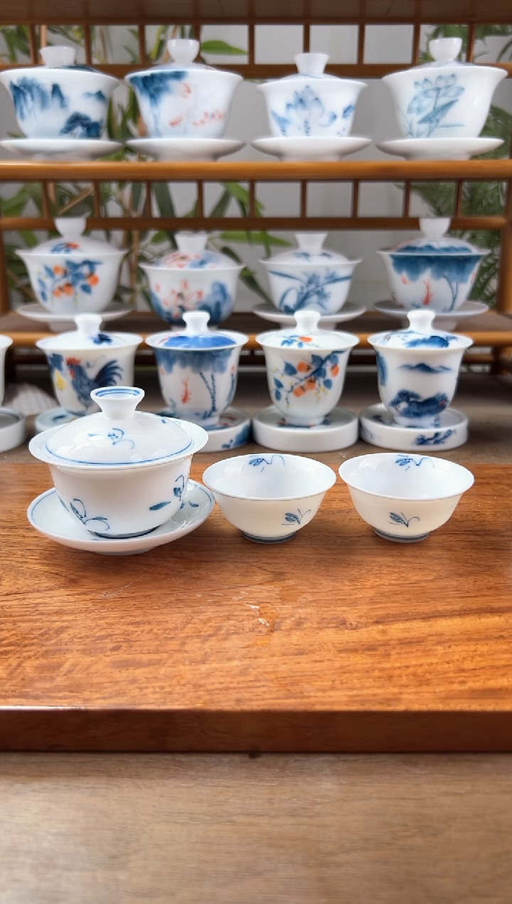 微瑕玉兰80ml三才盖碗+小玉兰杯2个