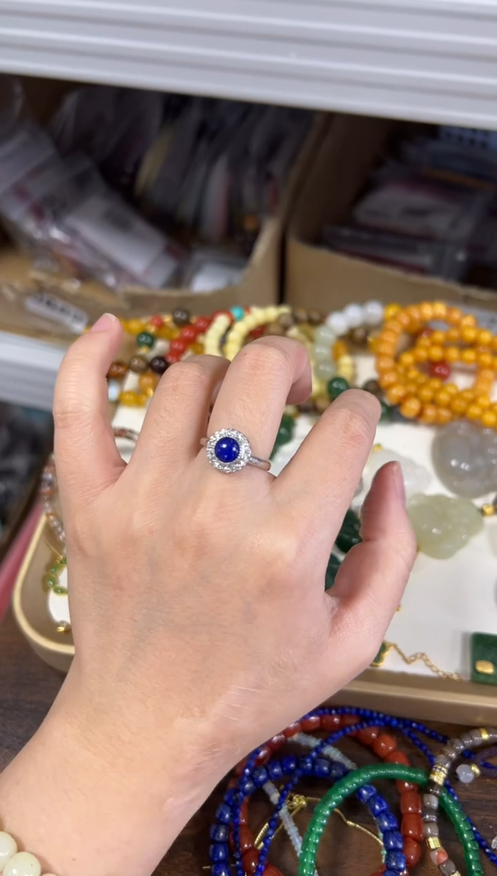 未镶嵌青金石戒指青金石圆蛋面银色托镶嵌款戒指[21]