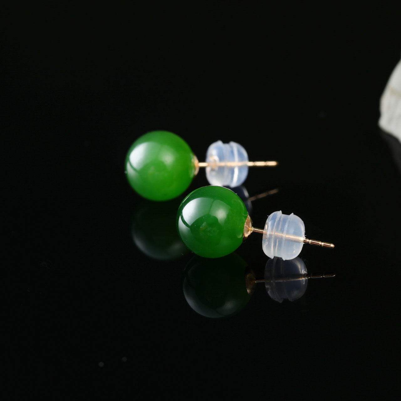 【意婵】《清闲》（8mm）然高品和田碧玉耳饰18K金-913468