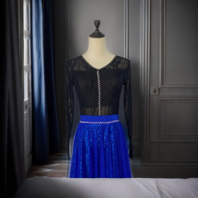 WXF     V领提花网纱长袖练功服