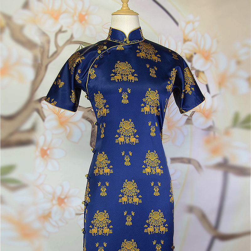 聂先生『三羊•开泰』50姆米重缎香云纱优雅真丝旗袍NX928-75-128