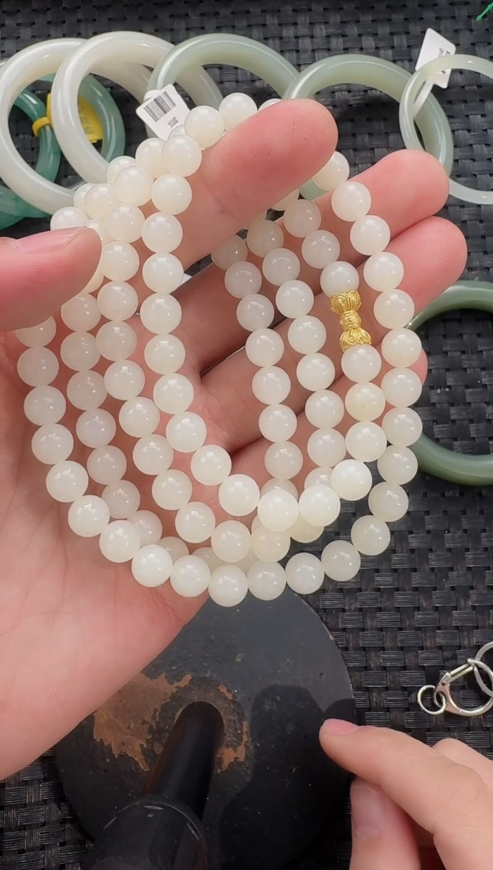 颈饰未镶嵌和田玉8mm108长链