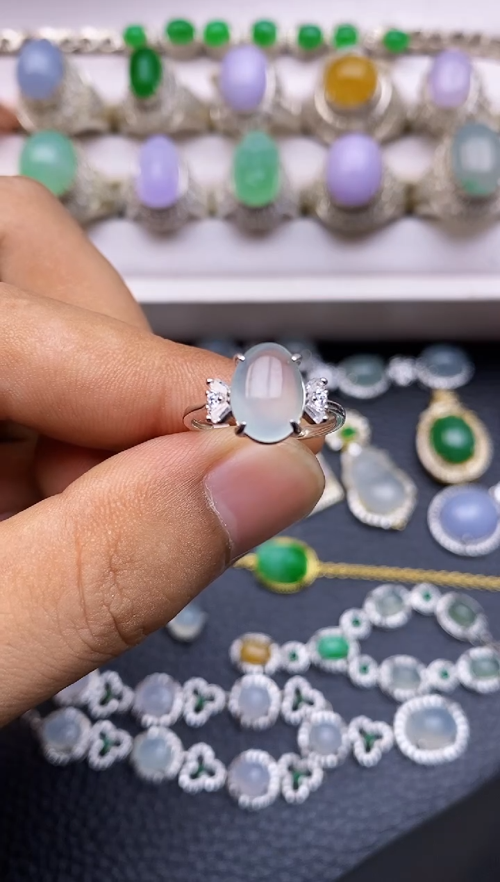 翡翠戒指银S925镶嵌/0035