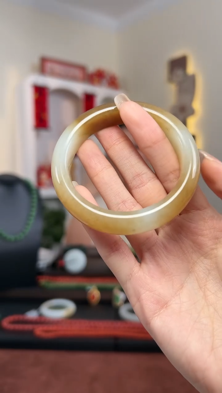 【闪购商品】和田玉手镯未镶嵌S14- 52.5mm 草浸