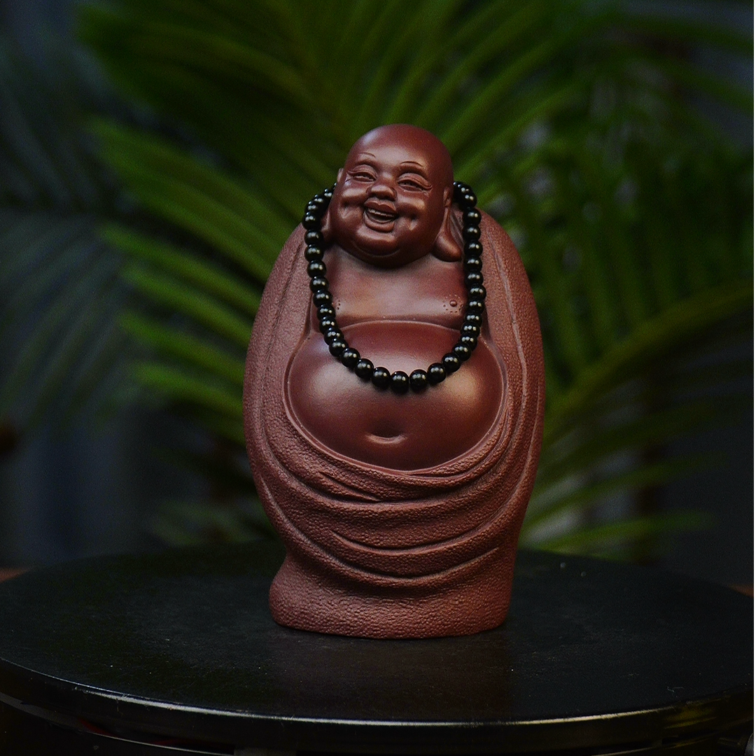 高弥勒佛（带佛珠）宜兴紫砂摆件