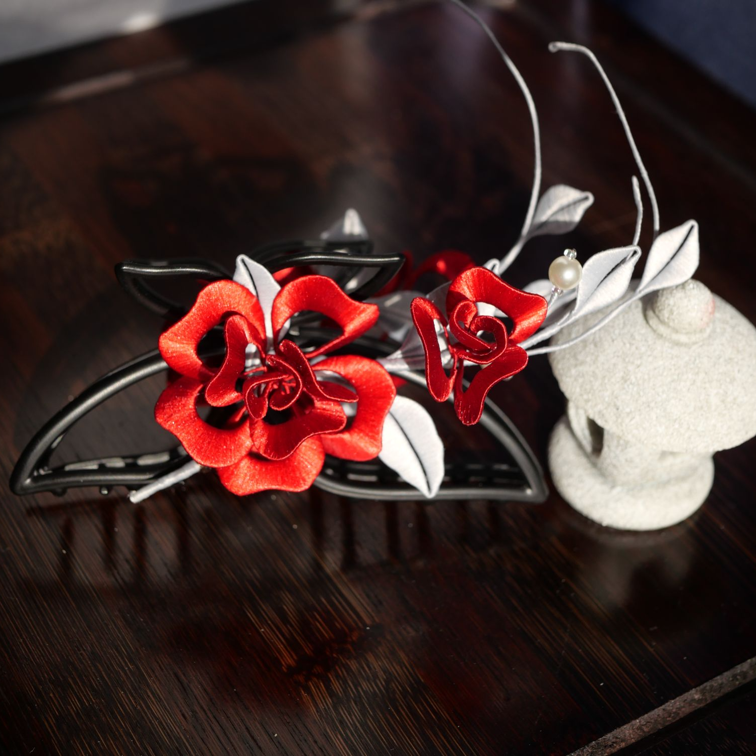 手工缠花卷边玫瑰发簪簪子复古红色古风古典超仙民族风