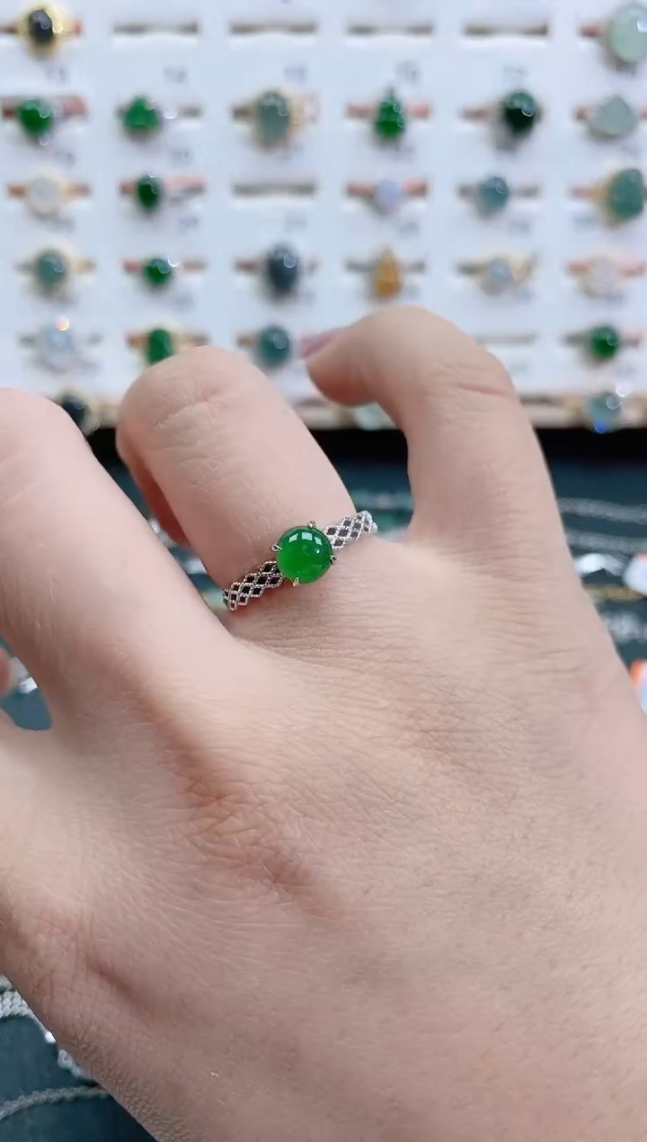 银S925镶嵌戒指翡翠天然翡翠