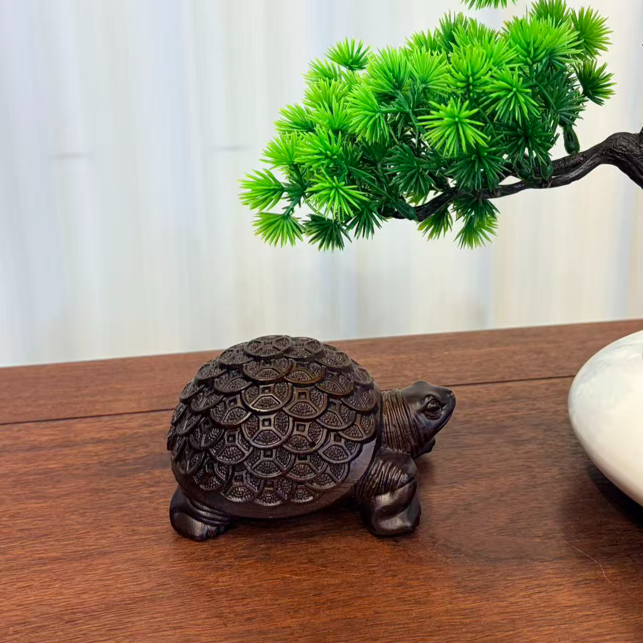 紫光檀雕刻金钱龟摆件客厅办公室桌面风水转运装饰礼品