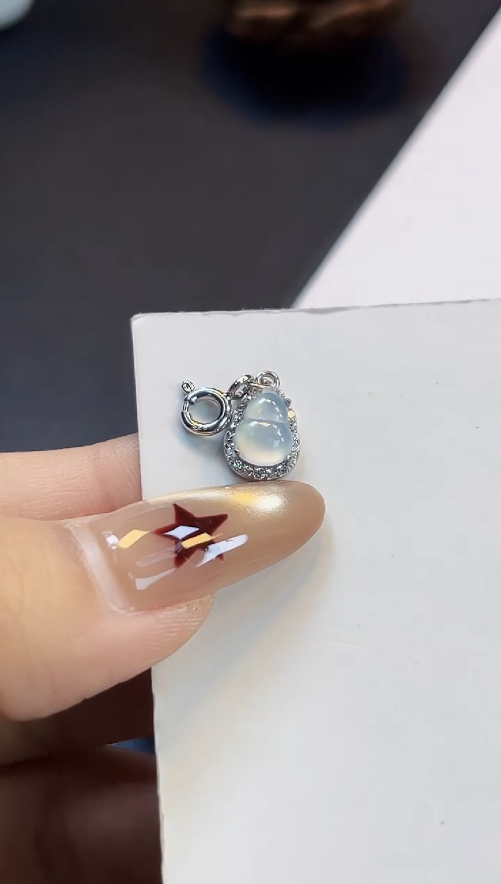 吊坠(不含链)银S925镶嵌翡翠冰丽02高冰葫芦11.2*7.4*4.5