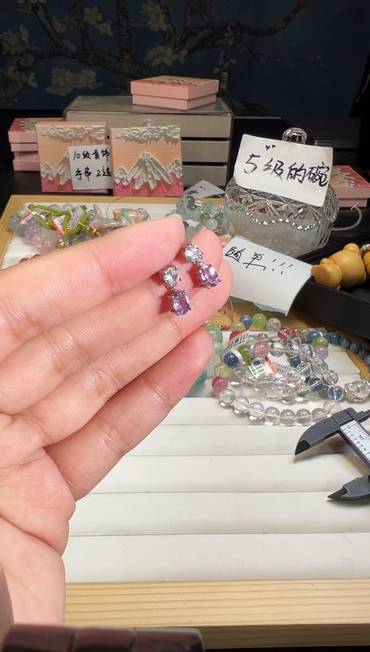 紫晶耳饰银S925镶嵌多样性发货一件