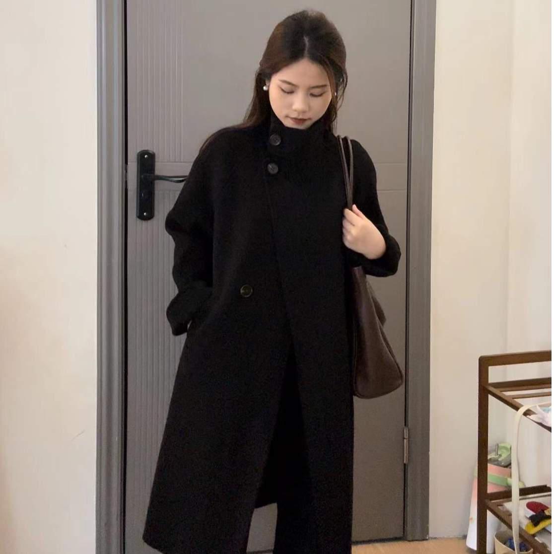 【运费补】小个子定制韩系双面时尚气质立领中长款女羊毛外套大衣