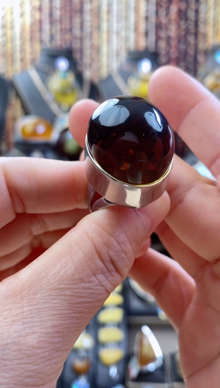 琥珀银S925镶嵌戒指戒指