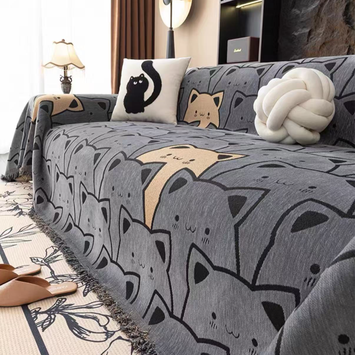 【喵喵喵】 时尚简约流苏款双面四季通用沙发巾